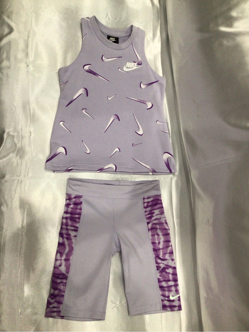Nike Girls Lavender Purple Swoosh Tank and Bike Shorts Set Size10/12